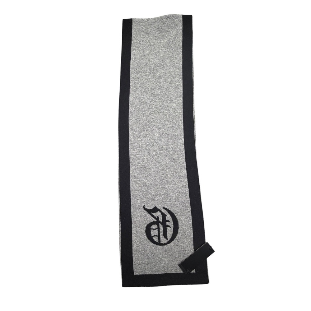 Greyson Mens Old English G Scarf Wool Cashmere Knit Grey Black One Size 72"